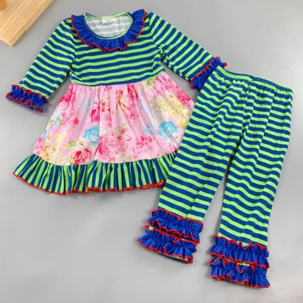 Boutique Green Floral Dress Ruffle Leggings Outfit